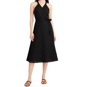 J.Crew Linen Wrap Dress Black Cotton Midi New NWT Size Medium